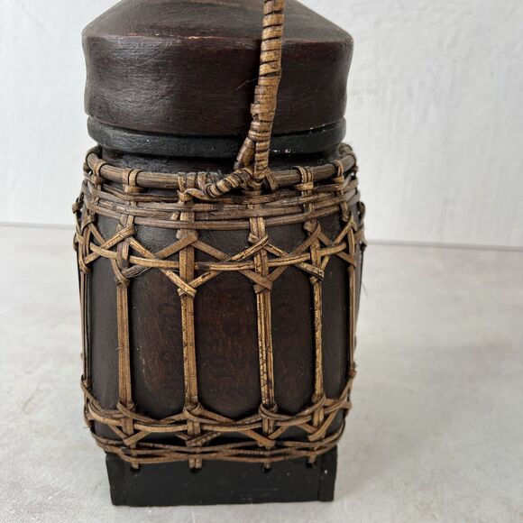 Asian Lacquered Wood And Bamboo Tea Rice Storage Box Home Decor - Picture 4 of 15